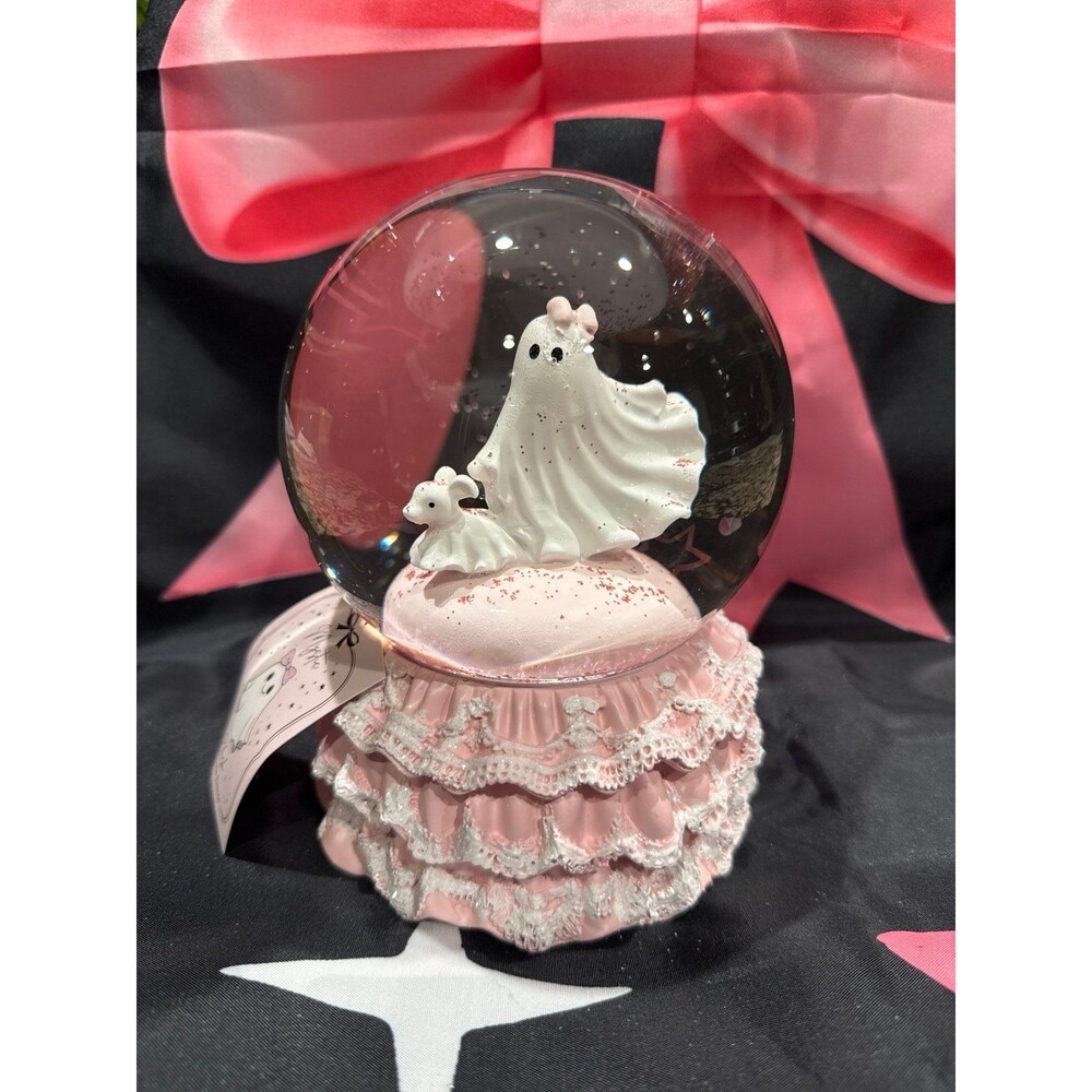 Summerween Conquette Pink Bow Ghost Snowglobe